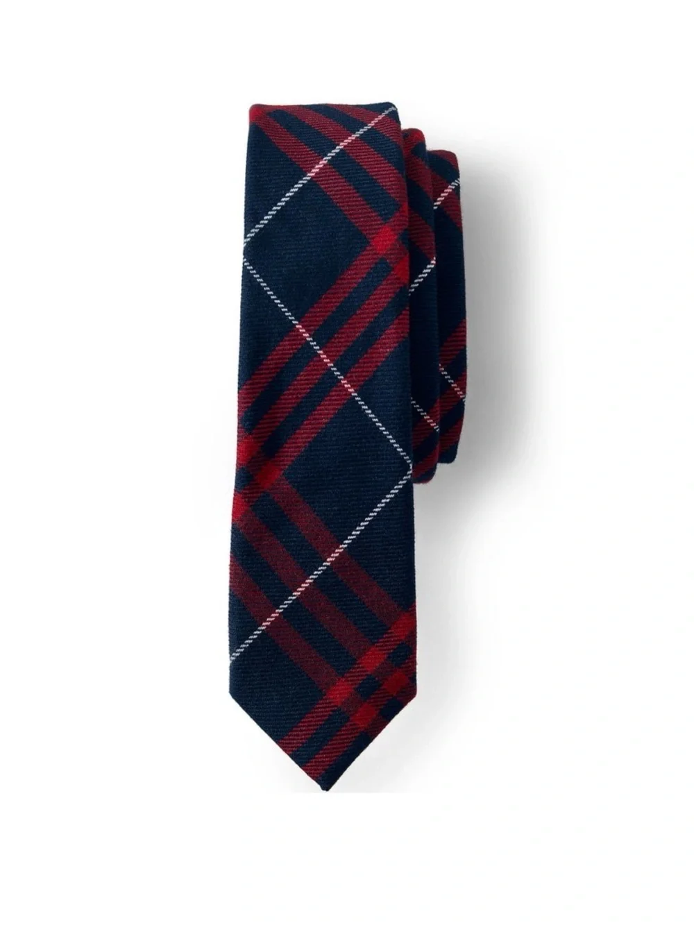 Lands' End Red and Navy Plaid Skinny Tie